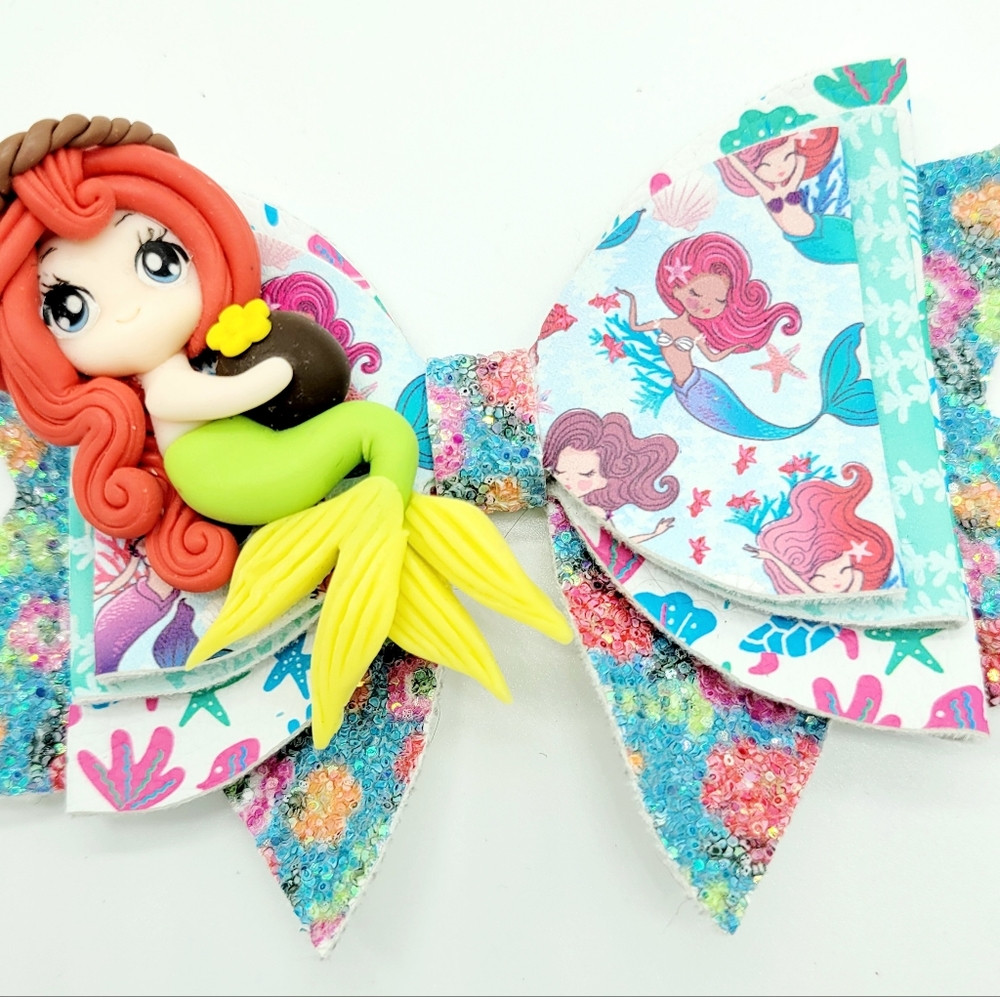 BRAND NEW STACKED MERMAID CLAY BOUTIQUE HAIR BOW